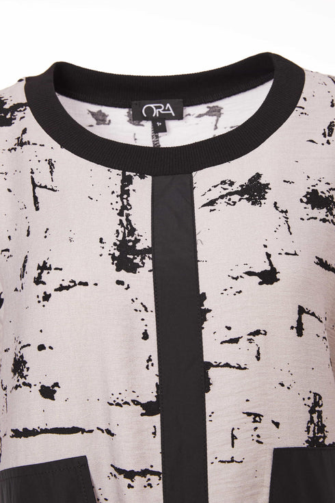 Ora Stone Printed Dress in Grey and Black with Pocket ORS25116